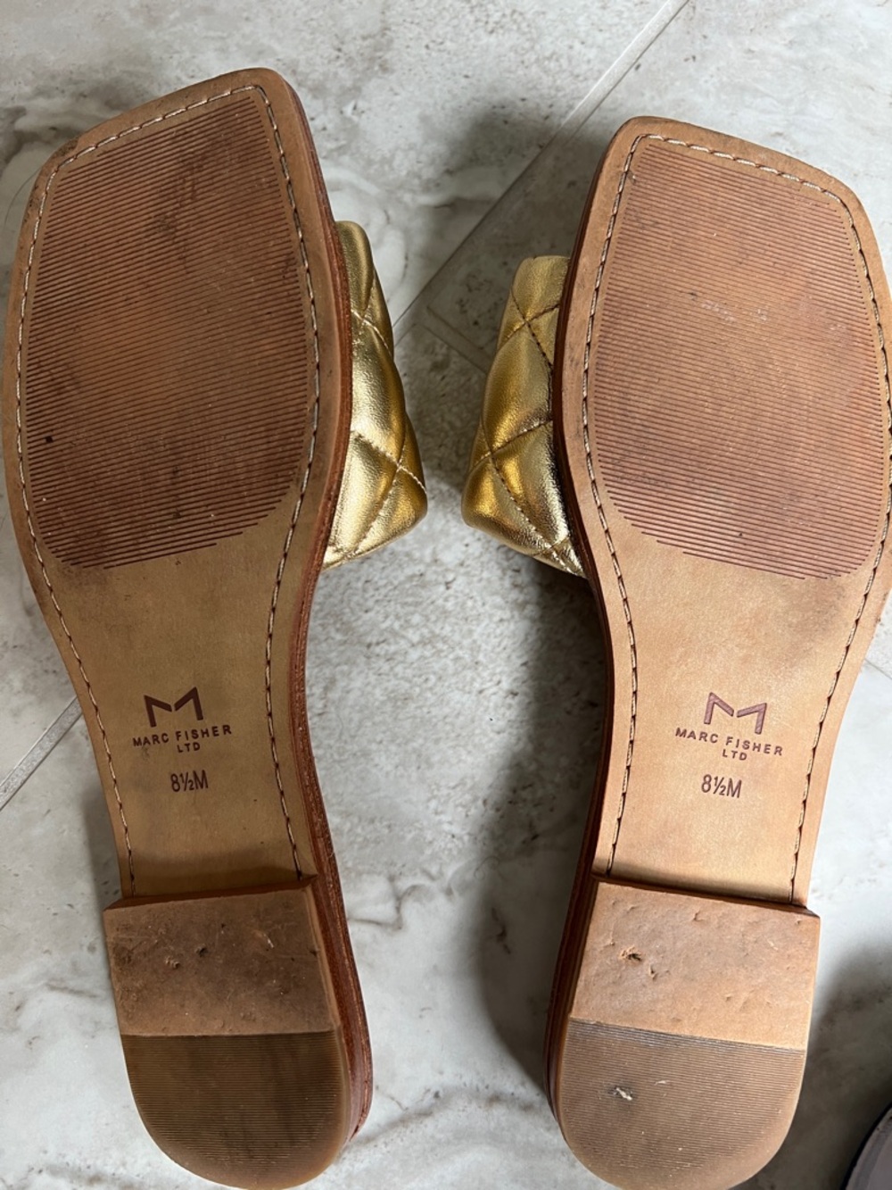 Marc Fisher Quilted Metallic Gold Slide Sandals- quilted - Picture 2 of 2